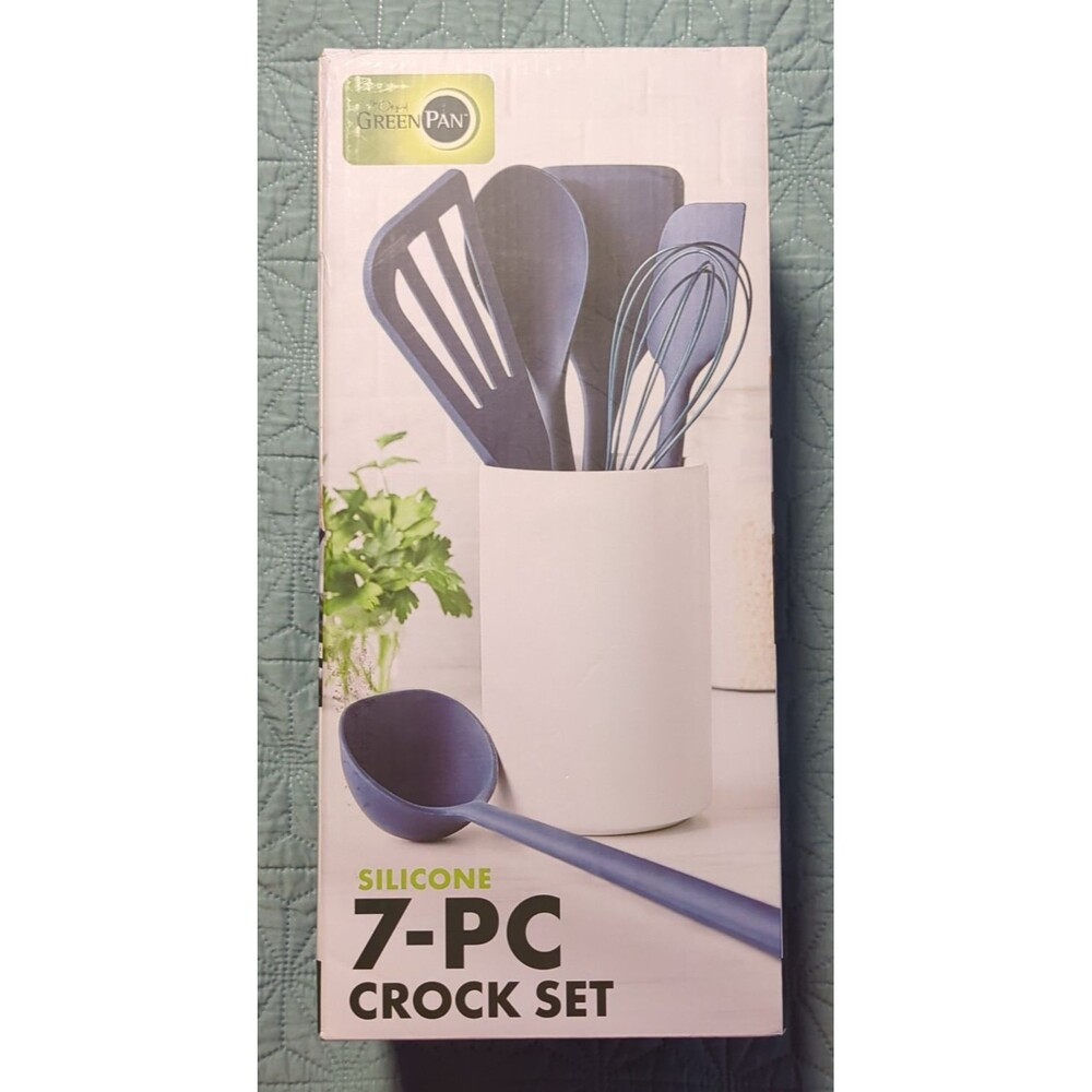 GreenPan Silicone 6 Piece Cooking Utensil Set & Holder Anti-Slip Grip Steel Core